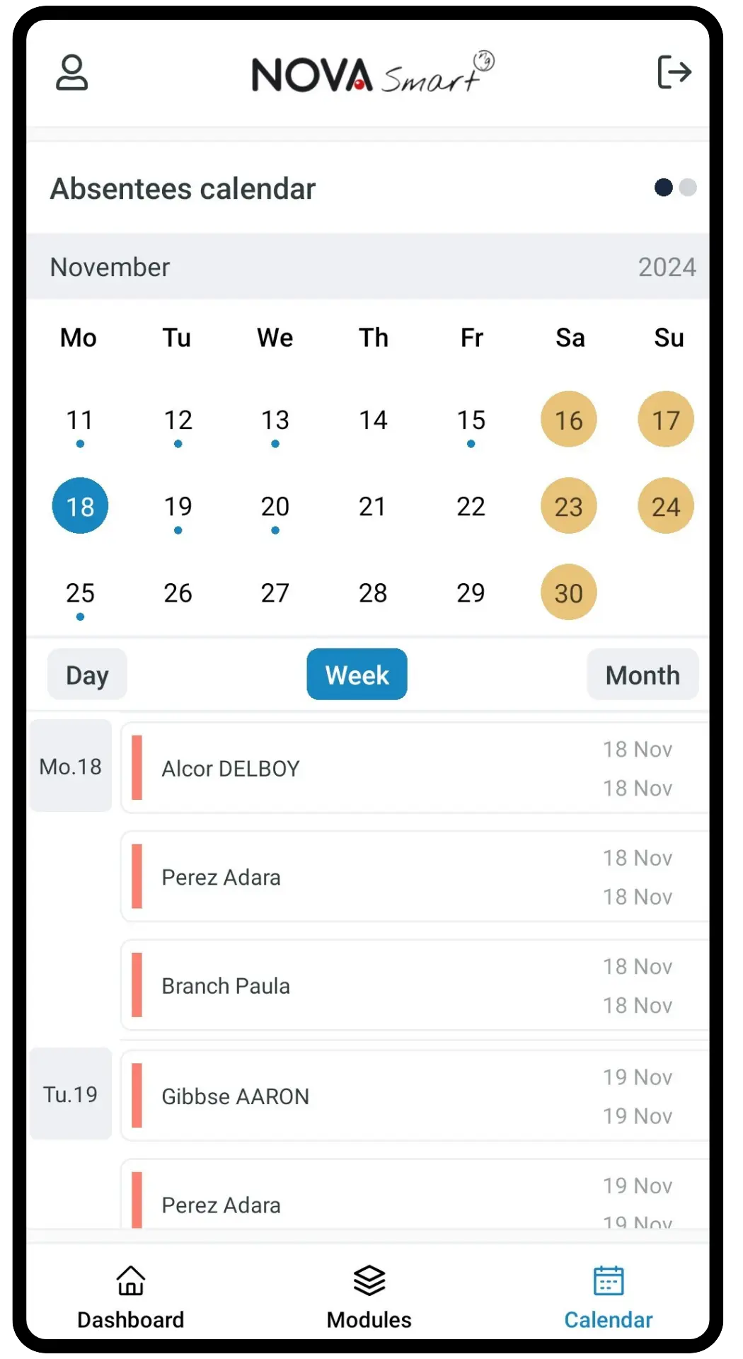 Absences calendar