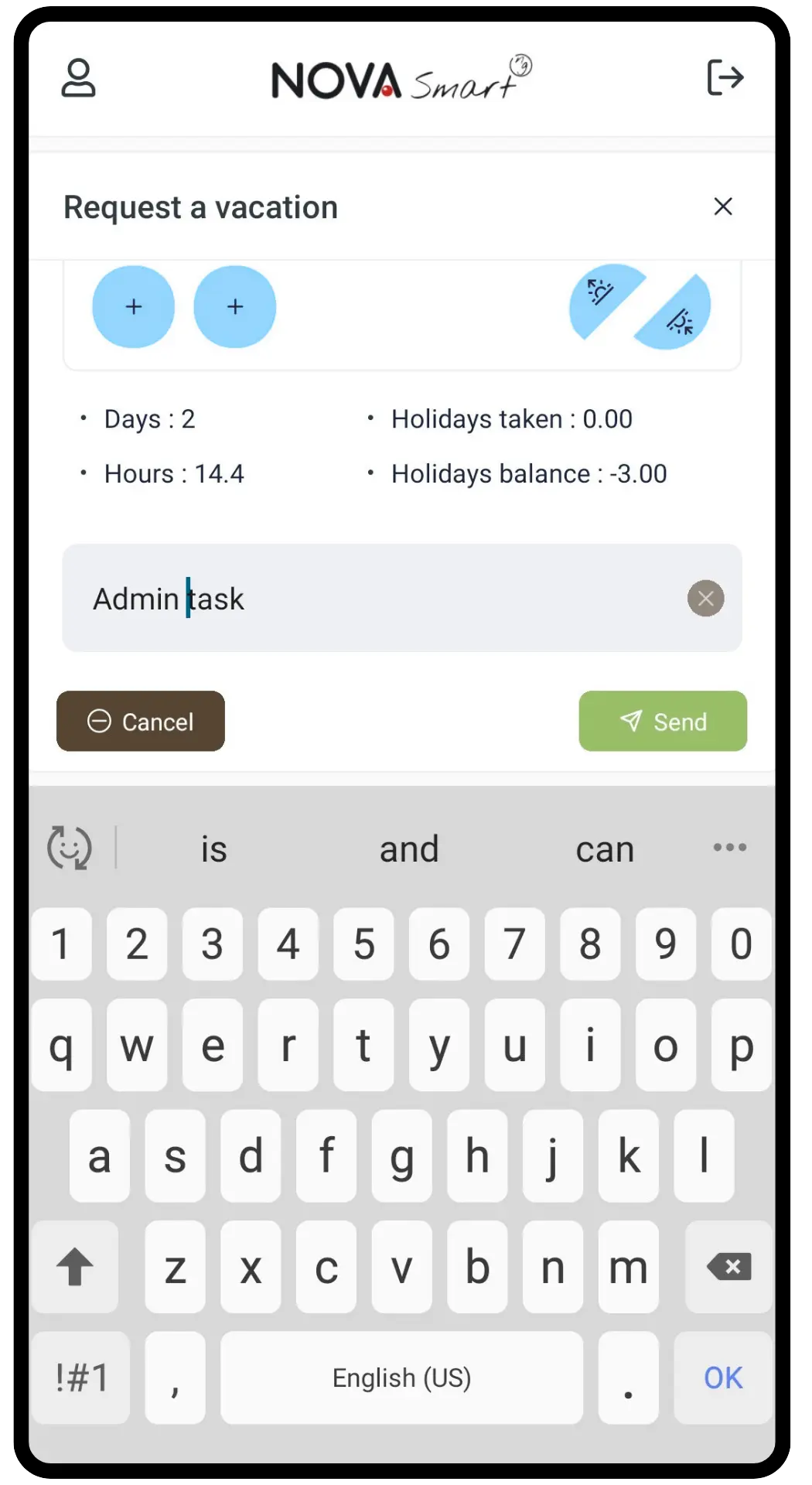 Leave request screen
