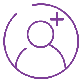 Image of a purple icon showing a person within a circle and a little plus. It is the icon of the hiring process module "recruitment"