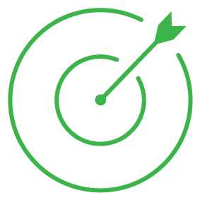 Green HR Analytics Icon showing a target and arrow for our HR Management System