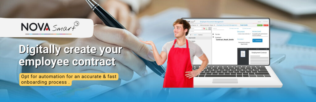 Hotel employee, laptop, HR software