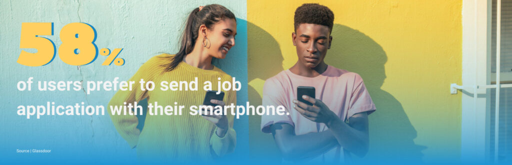 genz holding mobile to send application